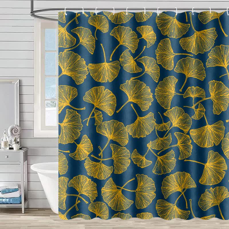 Artistic Ginkgo Leaf Print Shower Curtain - Blue - 90"W x 71"L - image 2