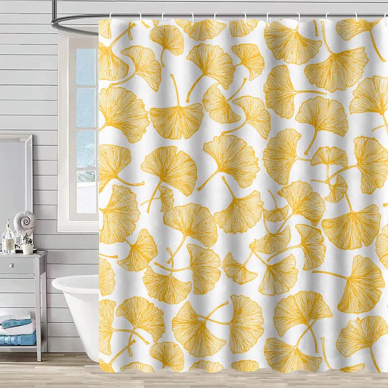 Artistic Ginkgo Leaf Print Shower Curtain - White - 90"W x 71"L - image 6