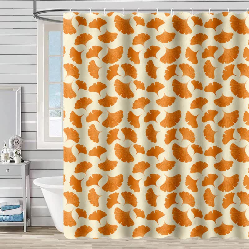Orange Ginkgo Leaf Print Shower Curtain - Yellow - 90"W x 71"L - image 2