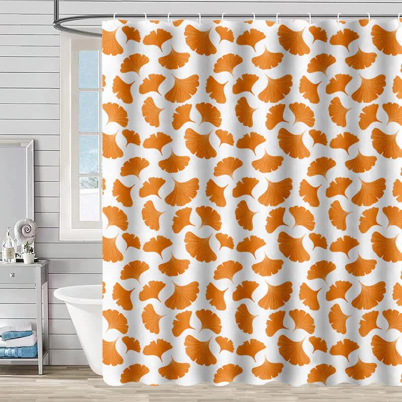 Orange Ginkgo Leaf Print Shower Curtain - White - 90"W x 71"L - image 6