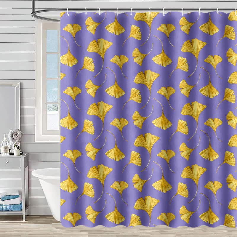 Golden Ginkgo Leaf Print Shower Curtain - Purple - 90"W x 71"L - image 2