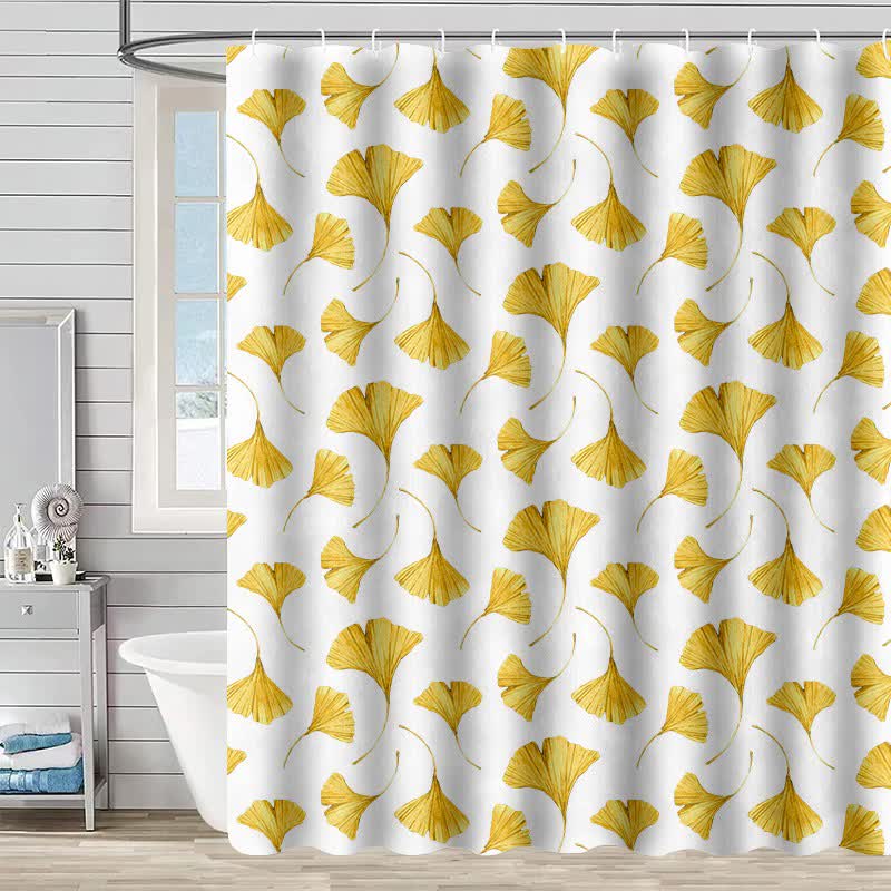 Golden Ginkgo Leaf Print Shower Curtain - White - 90"W x 71"L - image 6