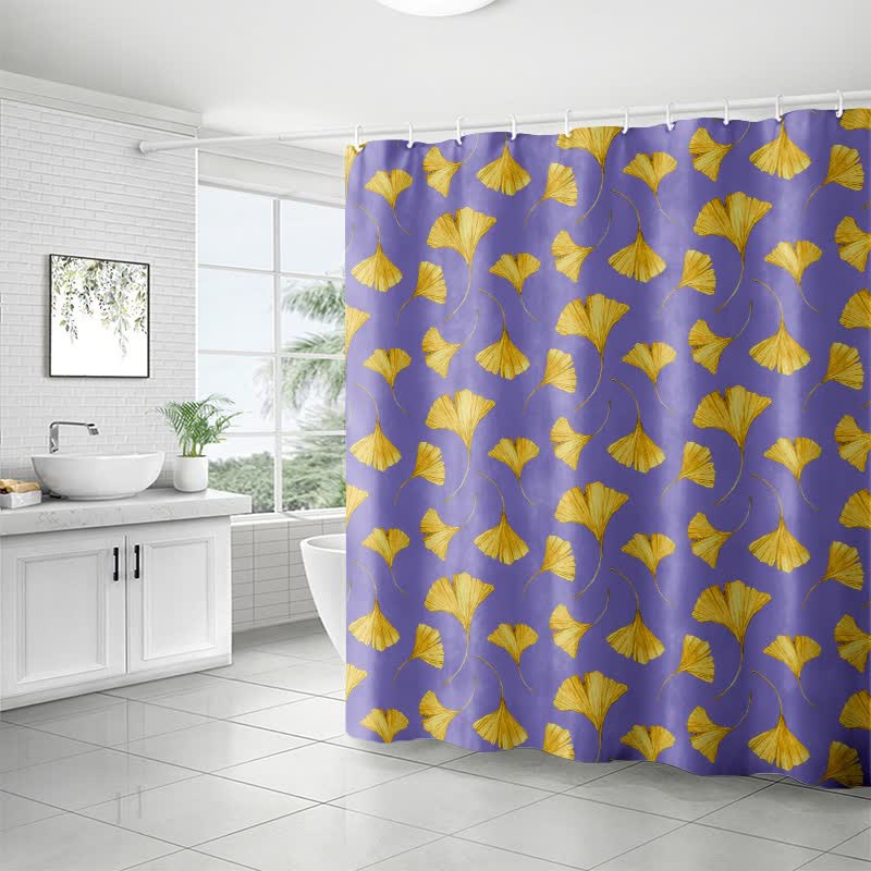 Golden Ginkgo Leaf Print Shower Curtain - image 3