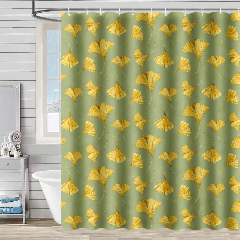 Golden Ginkgo Leaf Print Shower Curtain - Light Green - 90"W x 71"L - image 4