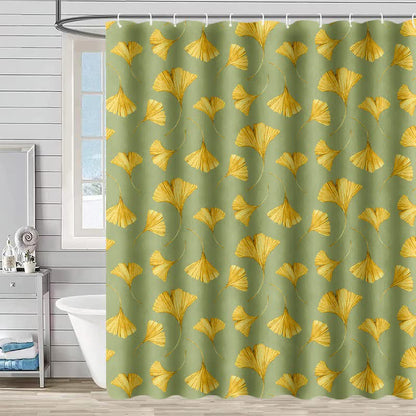 Golden Ginkgo Leaf Print Shower Curtain - Light Green - 90"W x 71"L - image 4