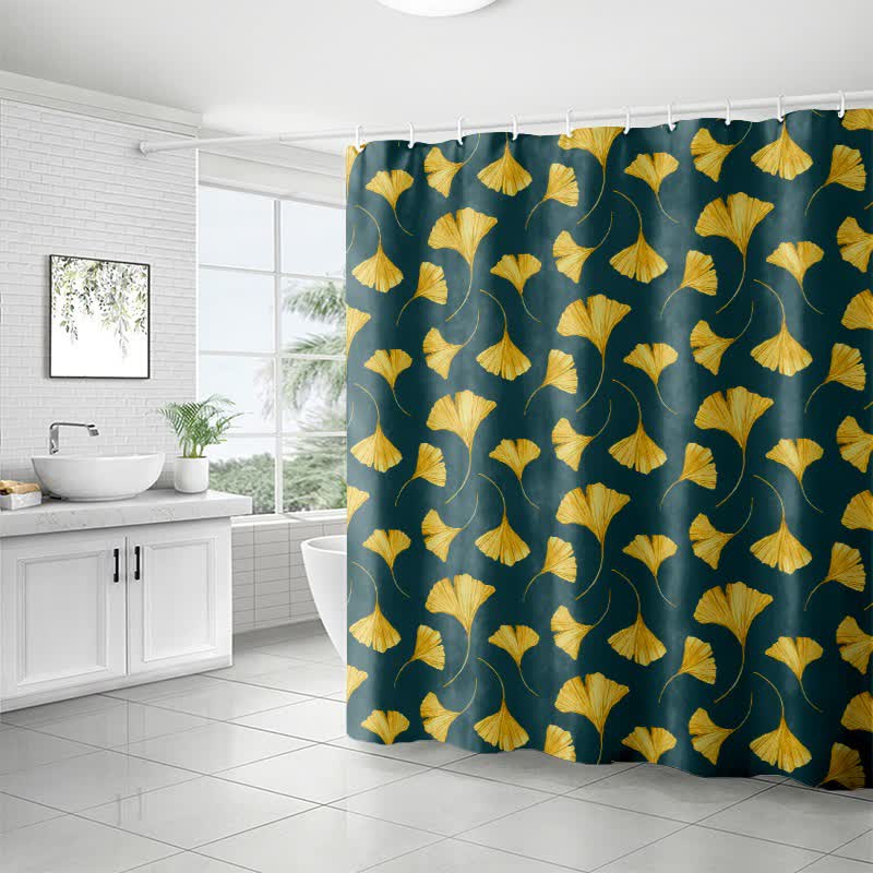 Golden Ginkgo Leaf Print Shower Curtain - image 1
