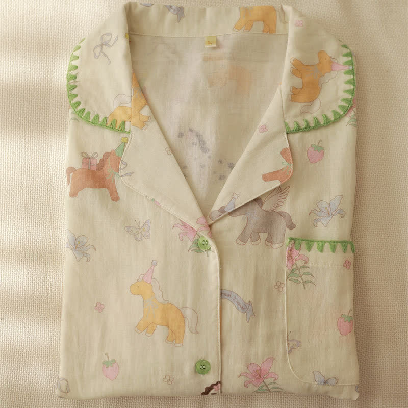 Cartoon Pony & Floral Brushed Cotton Pajamas - image 7