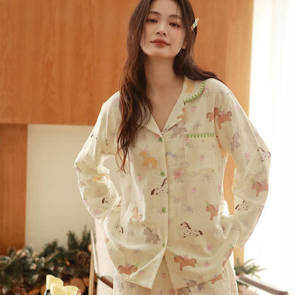 Cartoon Pony & Floral Brushed Cotton Pajamas - Beige - XL - image 0