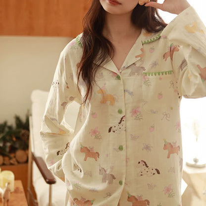 Cartoon Pony & Floral Brushed Cotton Pajamas - image 6