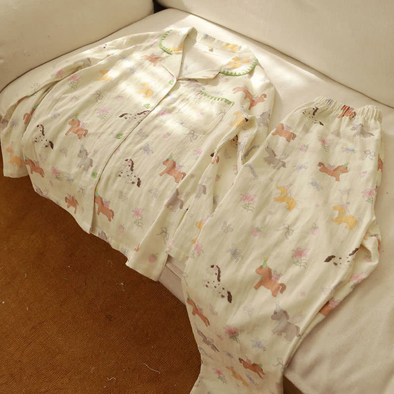 Cartoon Pony & Floral Brushed Cotton Pajamas - image 8
