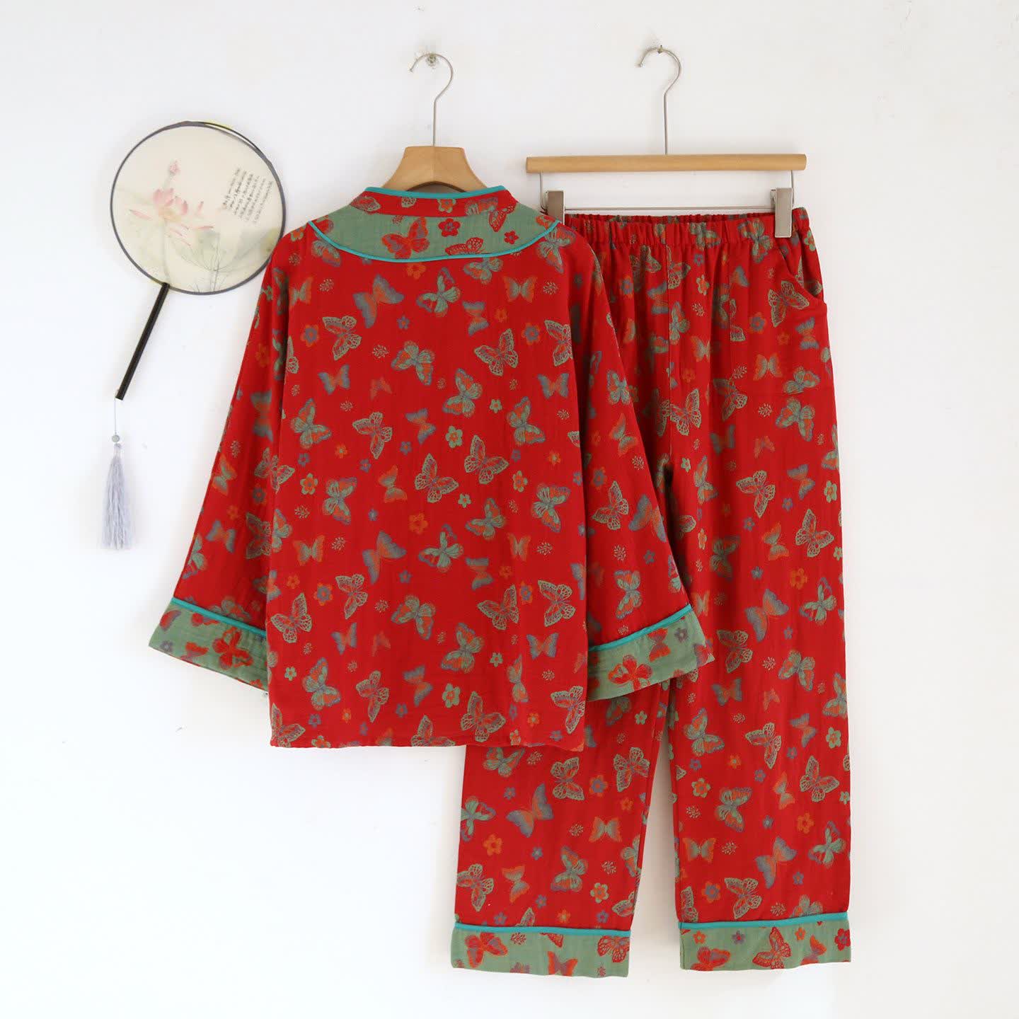 Oriental Style Butterfly Cotton Pajama Set - image 2