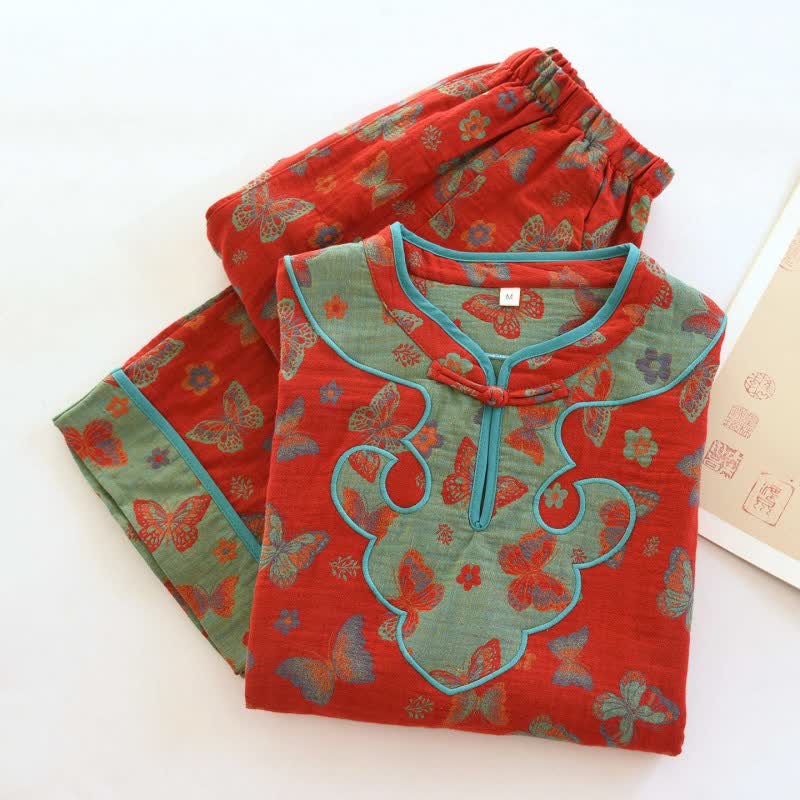 Oriental Style Butterfly Cotton Pajama Set - image 1