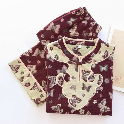 Oriental Style Butterfly Cotton Pajama Set - image 4