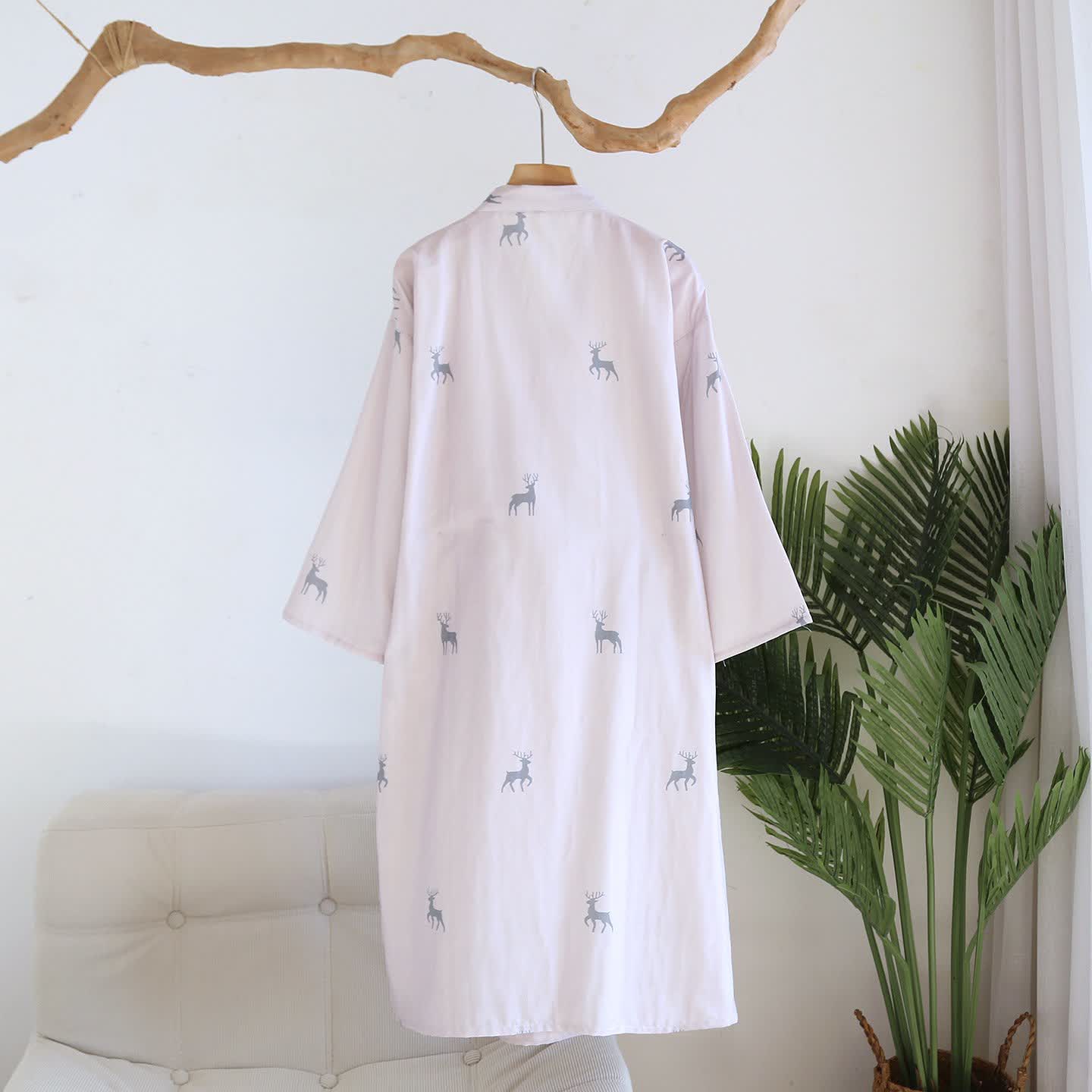 Couple Deer Cotton Gauze Kimono Bathrobe - image 2