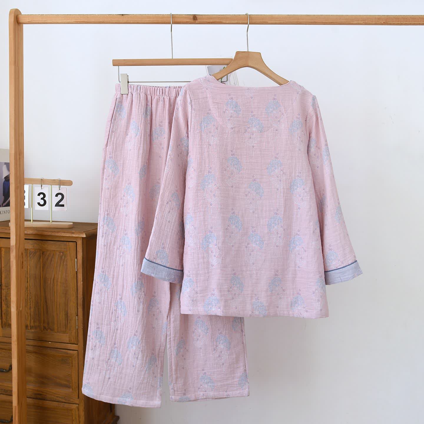 Muted Floral Vintage Cotton Pajama Set - image 3