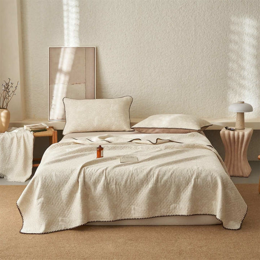 Textured Rabbit Cotton Linen Quilt - Quilt with 2PCS Pillowcases - King - image 0