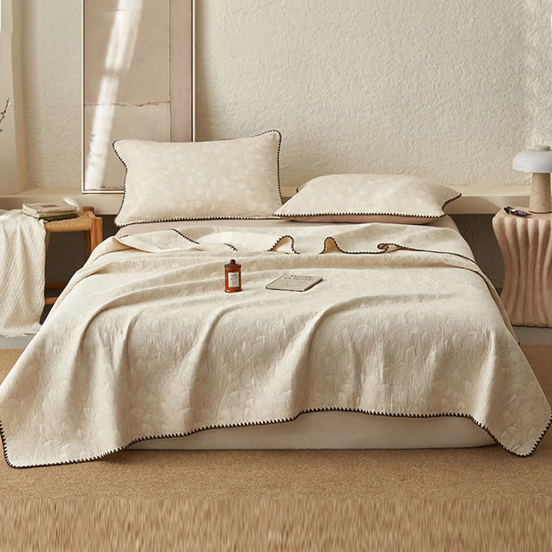 Textured Leaf Cotton Linen Quilt - Quilt - King - image 0