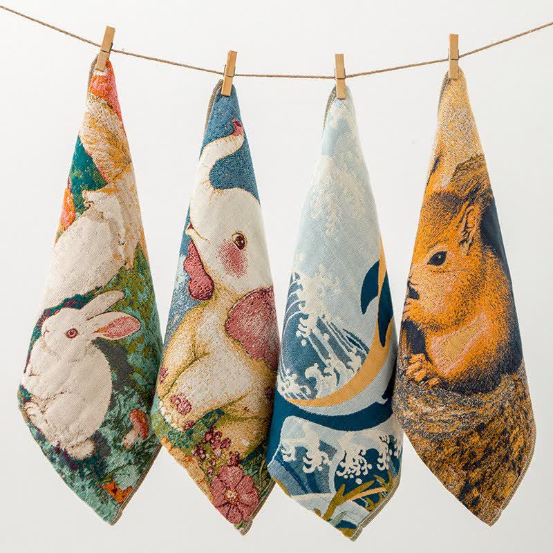 Cute Animal Cotton Gauze Kitchen Towel - Set of 4 - 14" x 14" - image 5