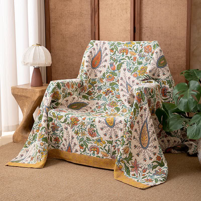 Reversible Paisley & Floral Cotton Gauze Blanket - 90"W x 98"L - image 0