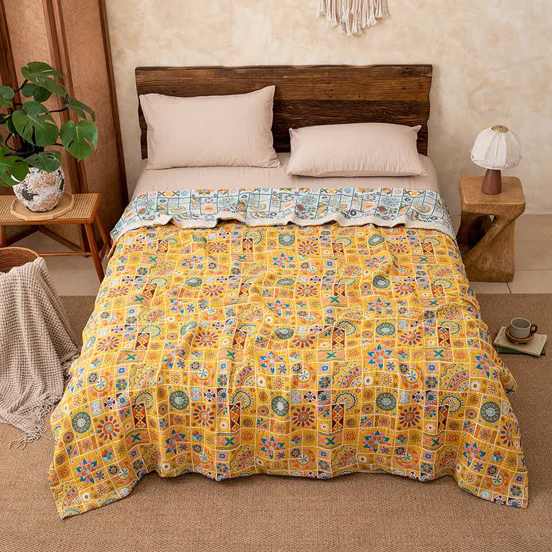 Geometric Pattern Plaid Cotton Gauze Blanket - image 3