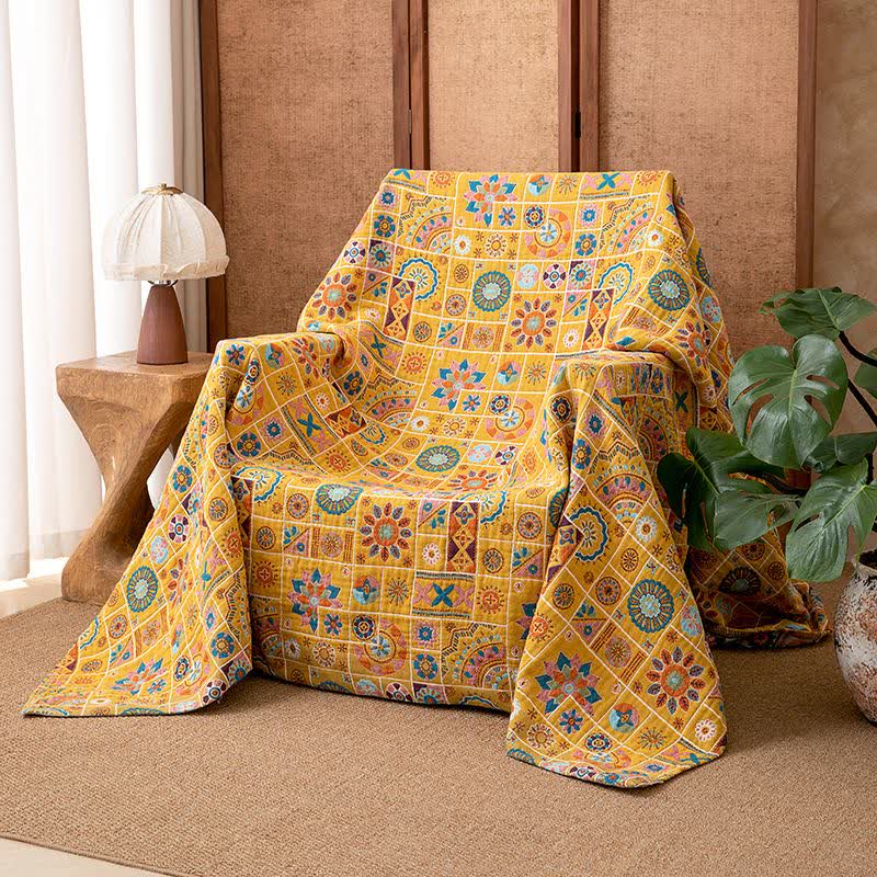 Geometric Pattern Plaid Cotton Gauze Blanket - 90"W x 98"L - image 0