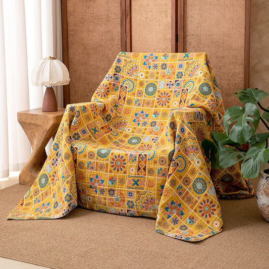 Geometric Pattern Plaid Cotton Gauze Blanket - 90"W x 98"L - image 0