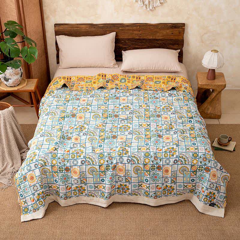 Geometric Pattern Plaid Cotton Gauze Blanket - image 4