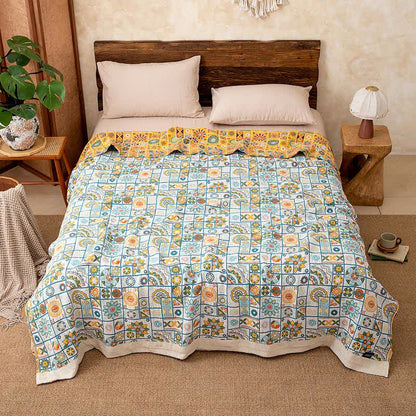 Geometric Pattern Plaid Cotton Gauze Blanket - image 4