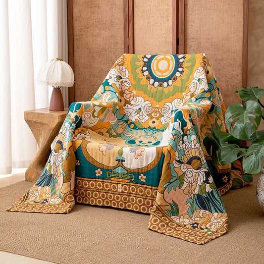 Luxury Retro Floral Cotton Gauze Blanket - 90"W x 98"L - image 0