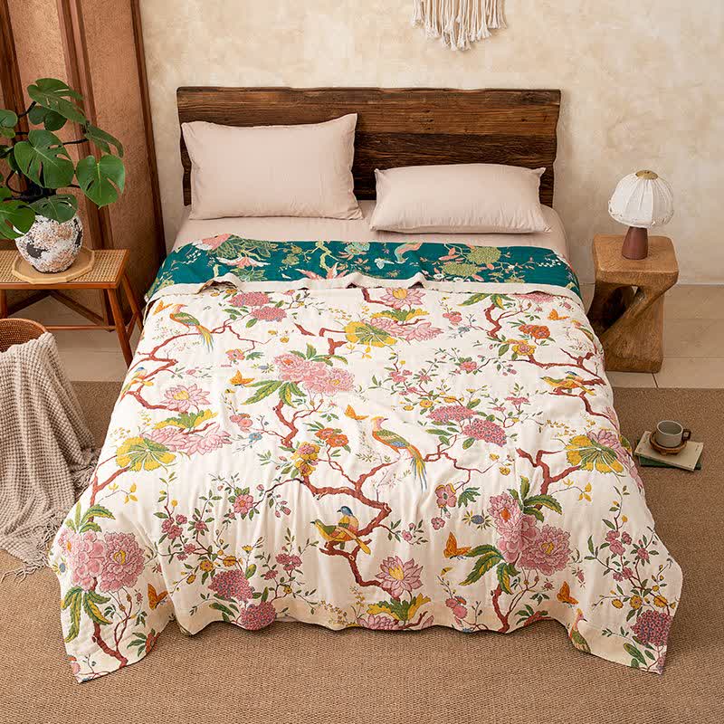Country Floral Bird Cotton Gauze Blanket - image 3