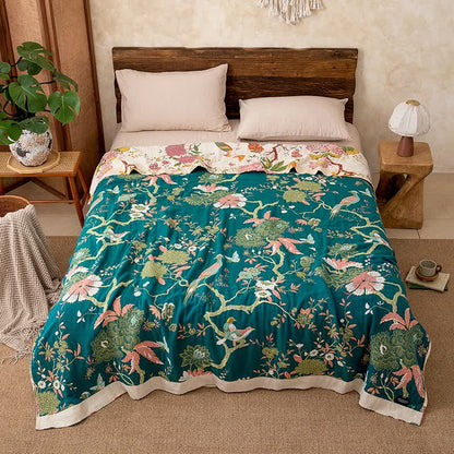 Country Floral Bird Cotton Gauze Blanket - image 4