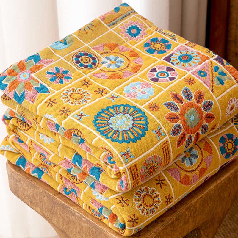 Geometric Pattern Plaid Cotton Gauze Blanket - image 2