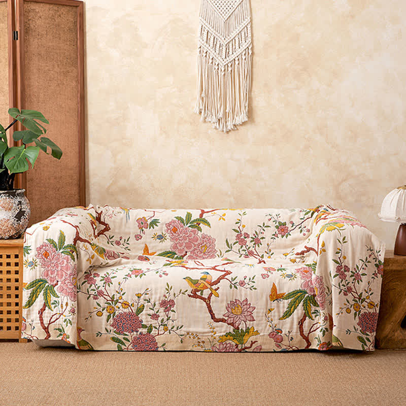 Country Floral Bird Cotton Gauze Blanket - image 1