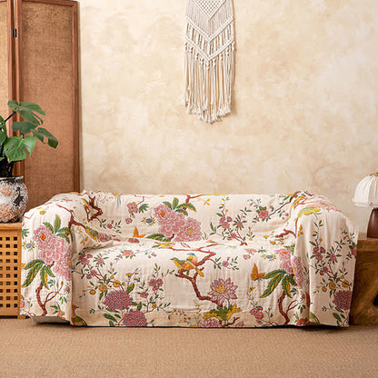 Country Floral Bird Cotton Gauze Blanket - image 1