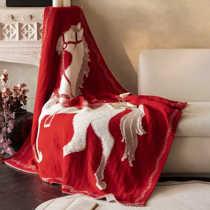 Festive Horse Motif Knit Throw Blanket - image 8