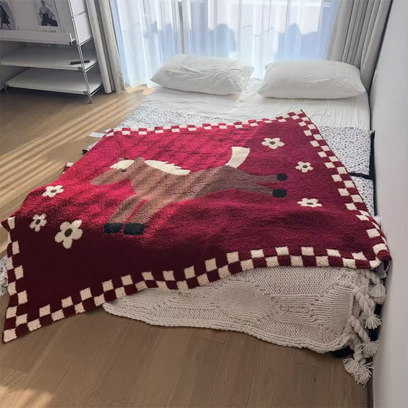 Festive Equestrian Red Fleece Blanket - image 2