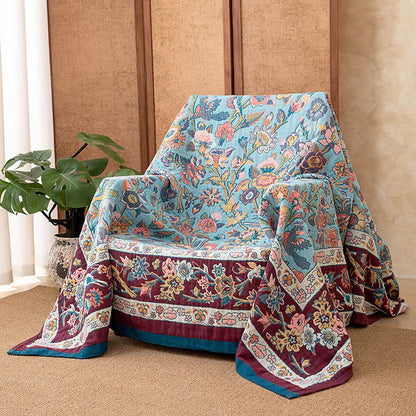Blue Floral Cotton Gauze Quilt - image 2