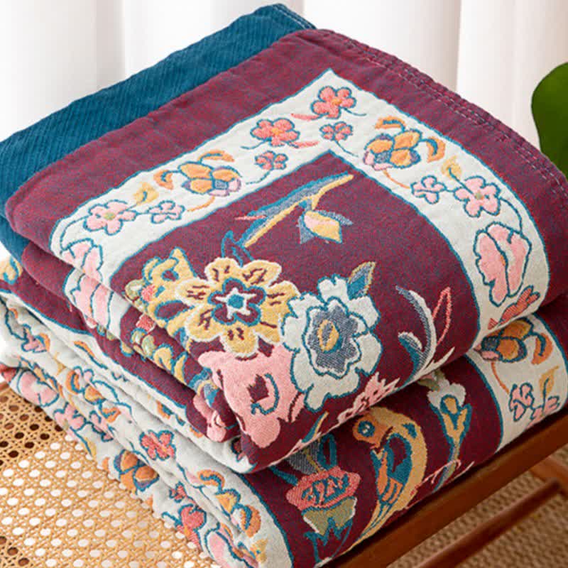Blue Floral Cotton Gauze Quilt - image 3