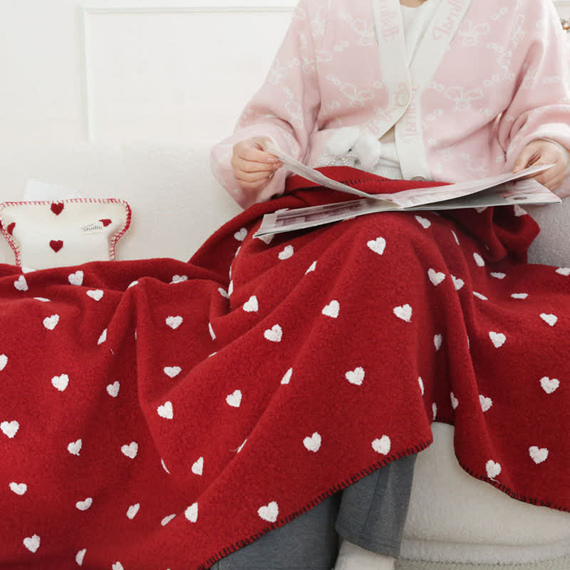 Heart Pattern Throw Blanket with Pom-Poms - image 11