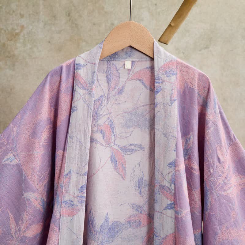 Natural Leaf Cotton Gauze Kimono Robe - image 15