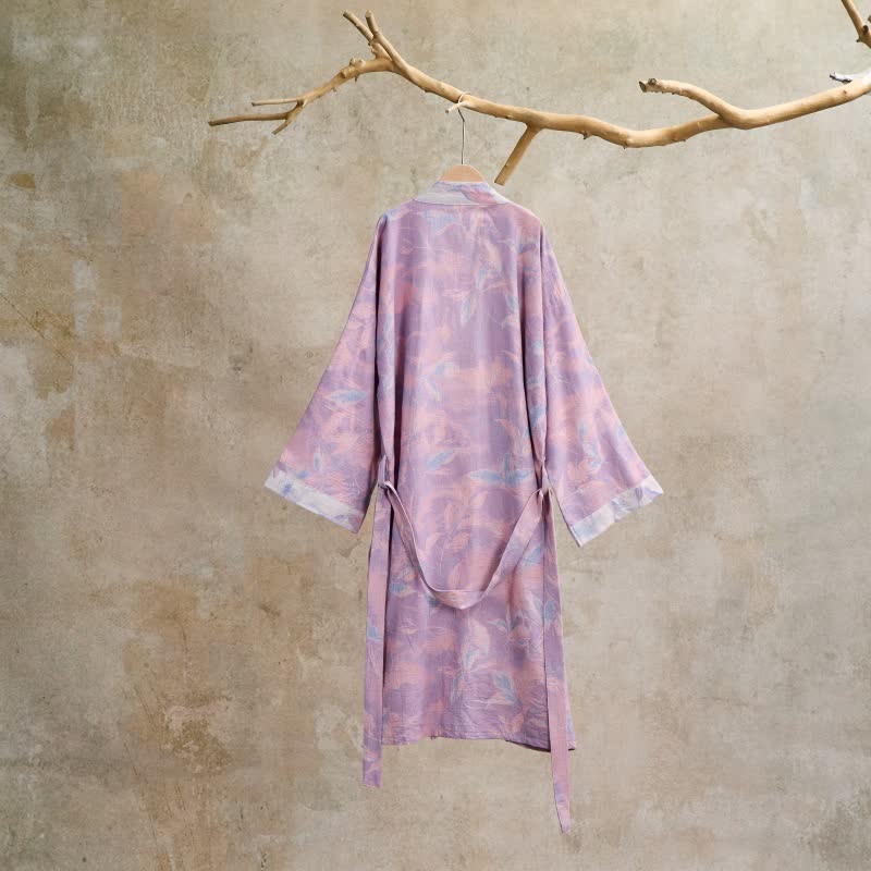 Natural Leaf Cotton Gauze Kimono Robe - image 14
