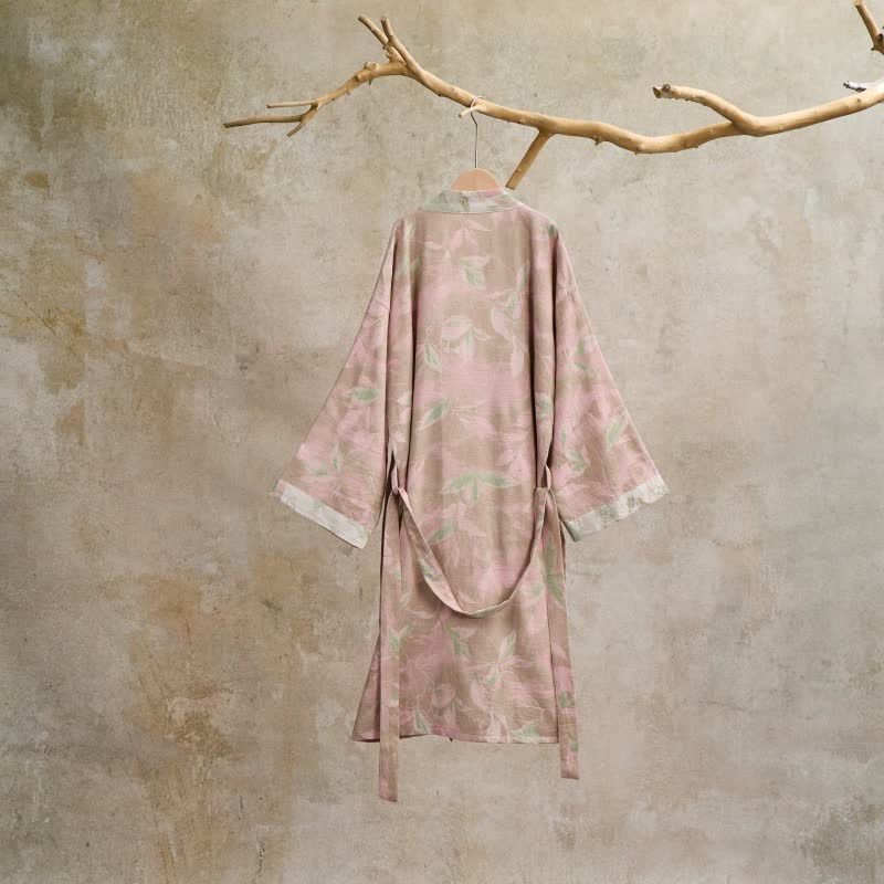 Natural Leaf Cotton Gauze Kimono Robe - image 20