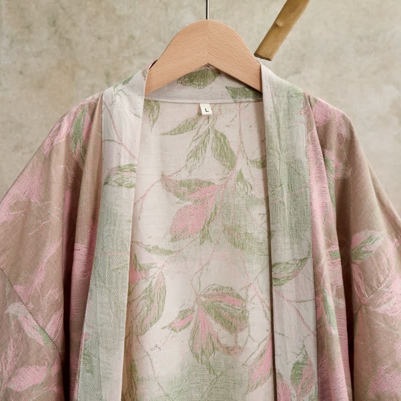Natural Leaf Cotton Gauze Kimono Robe - image 21