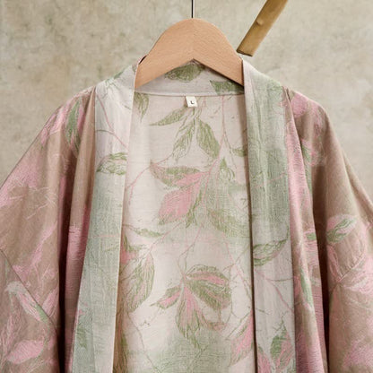 Natural Leaf Cotton Gauze Kimono Robe - image 21