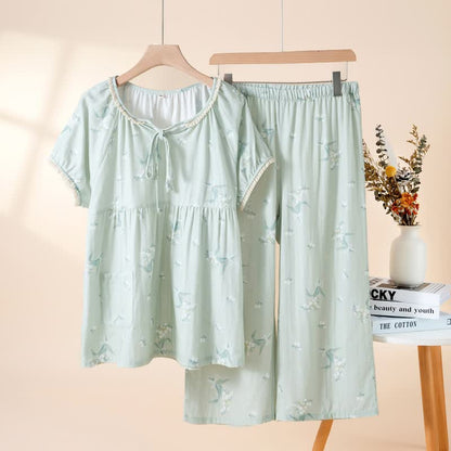 Bellflower Floral Cotton Gauze Pajama Set - Green - XL - image 2