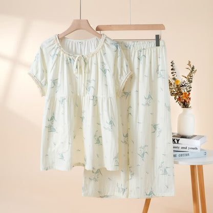 Bellflower Floral Cotton Gauze Pajama Set - Beige - XL - image 3