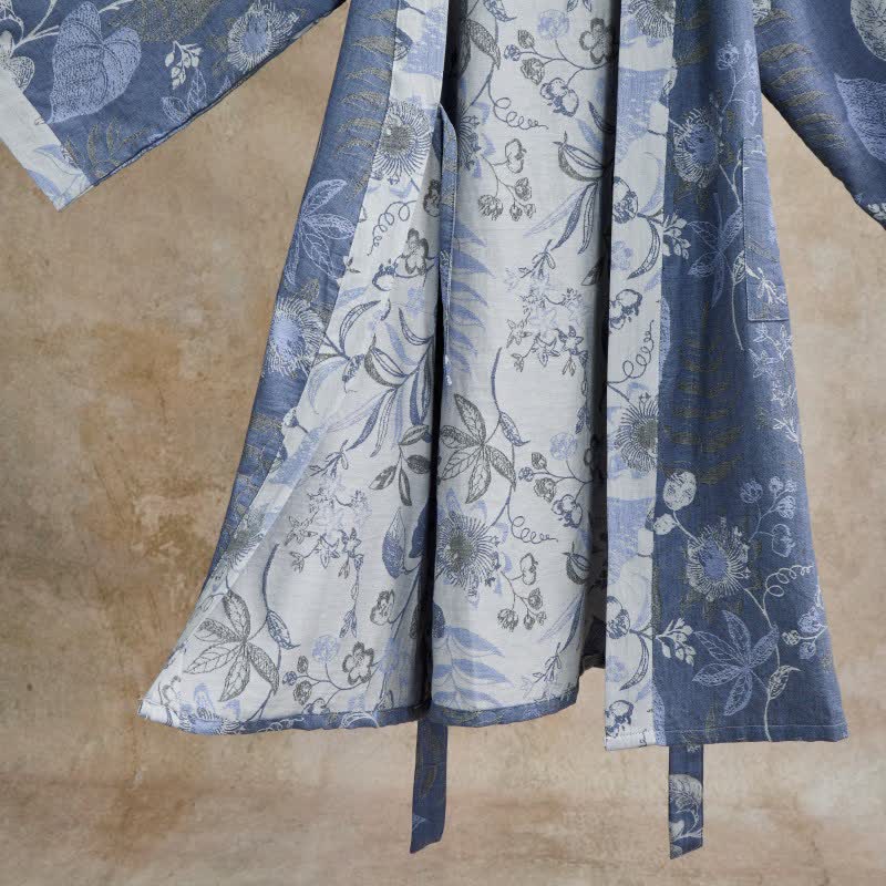 Pastoral Leaf Cotton Gauze Kimono Robe - image 4