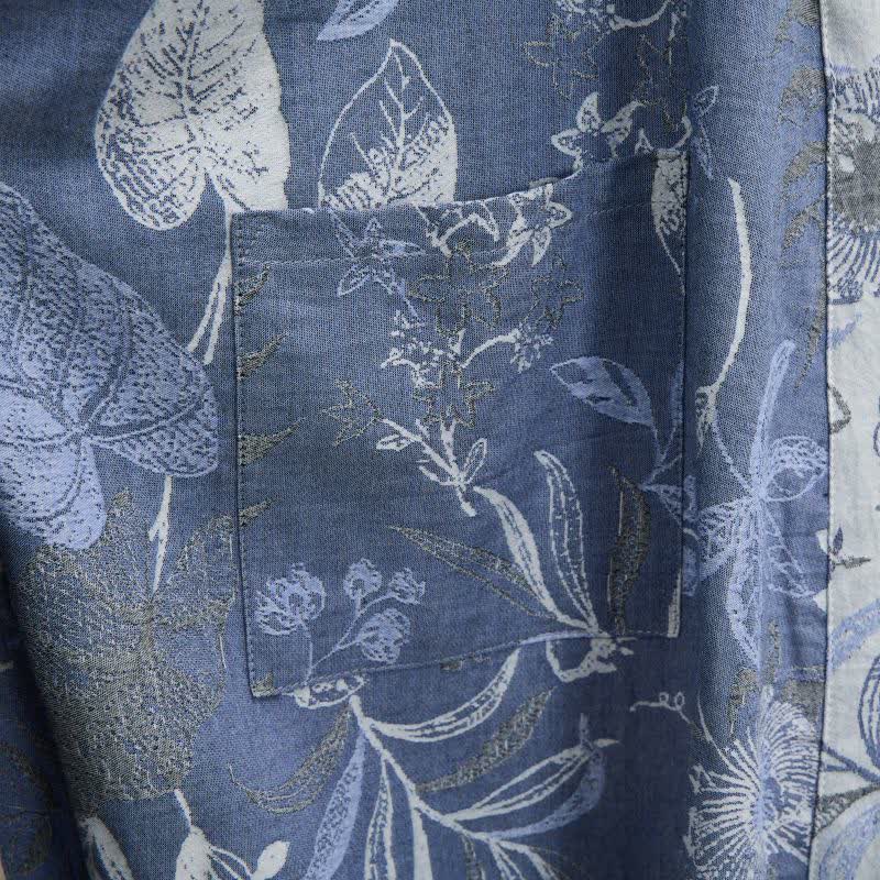 Pastoral Leaf Cotton Gauze Kimono Robe - image 5