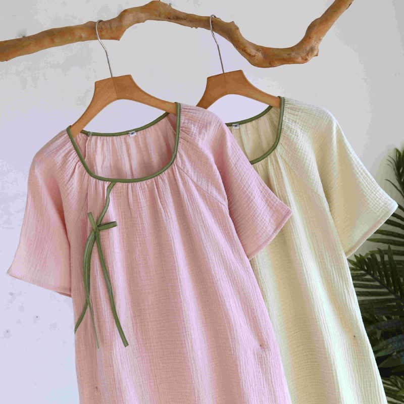 Minimalist Oriental Style Cotton Gauze Nightdress - image 3