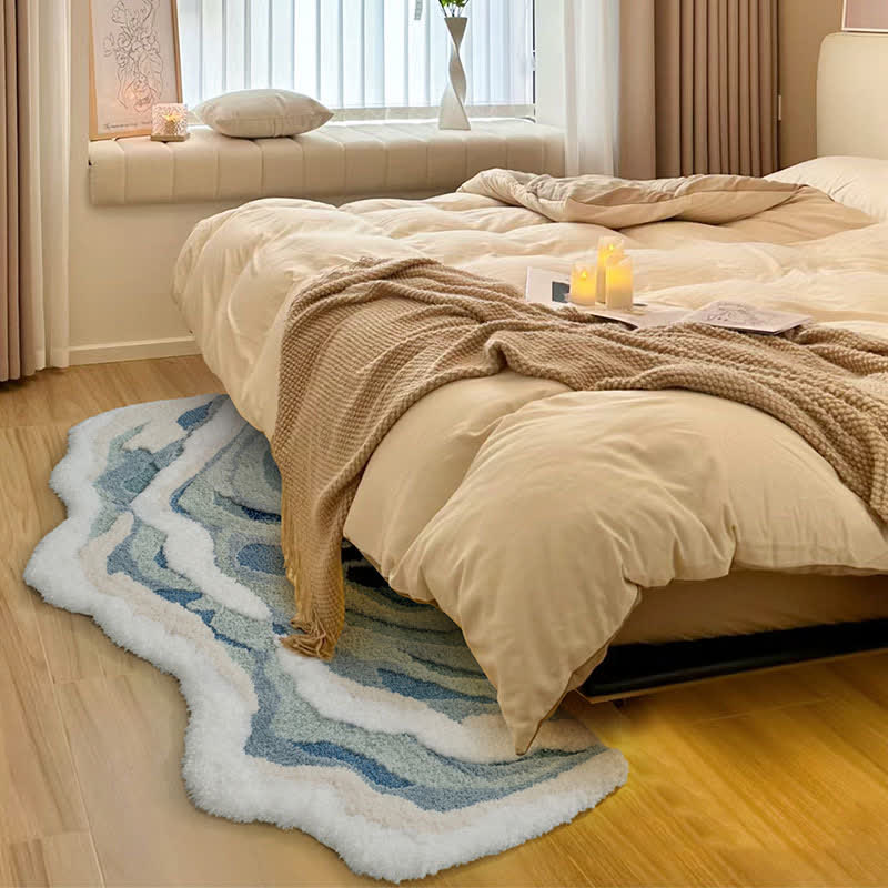 Abstract Ocean Wave Shaped Flocked Rug - image 3